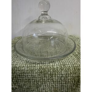 Vintage Glass Butter Dish Dome Etched Floral Cloche Cheese Cover